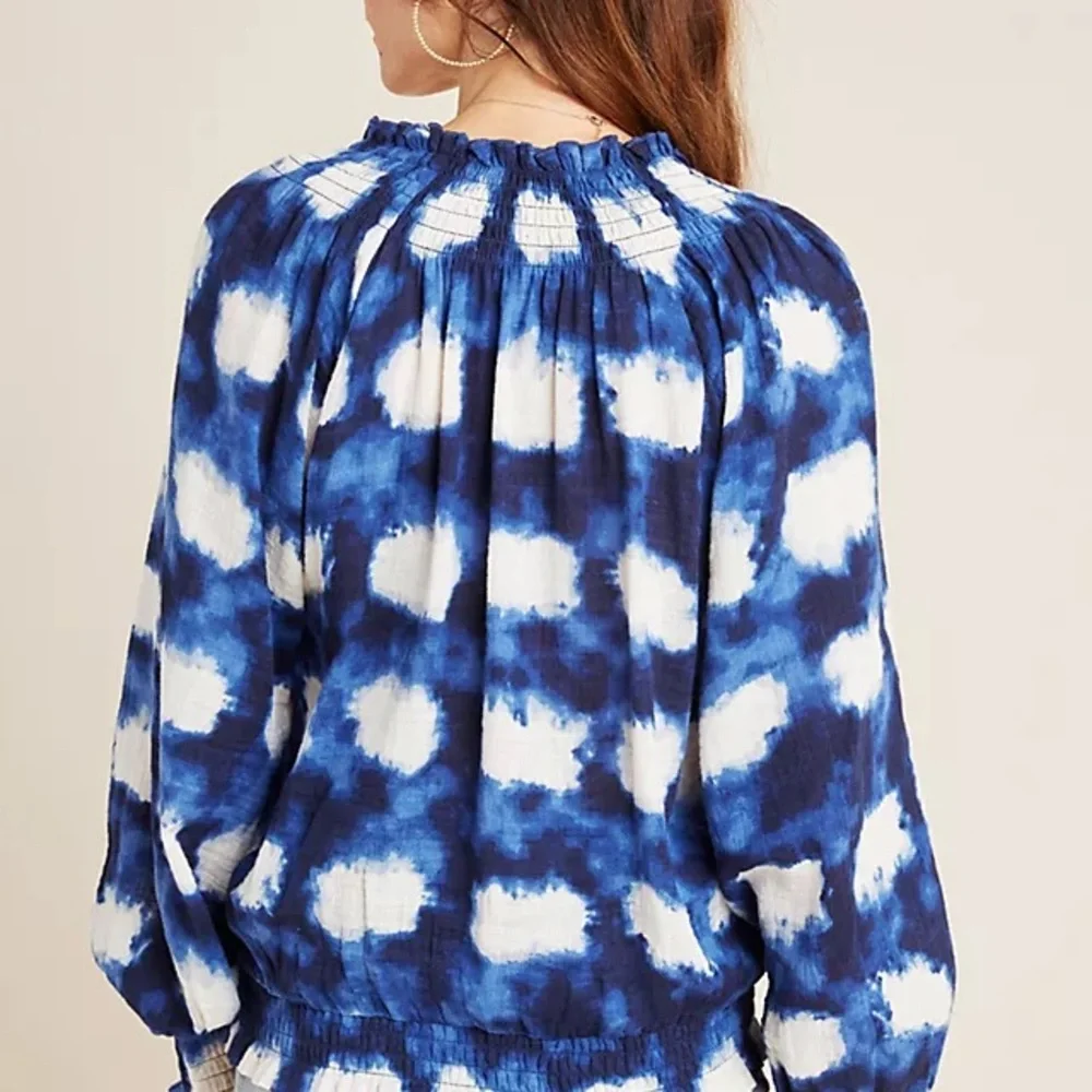 Porridge for Anthropologie Blue and White 3/4 Sleeve Relaxed Blouse - Picture 2 of 5